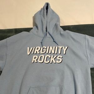 light blue VIRGINITY ROCKS hoodie